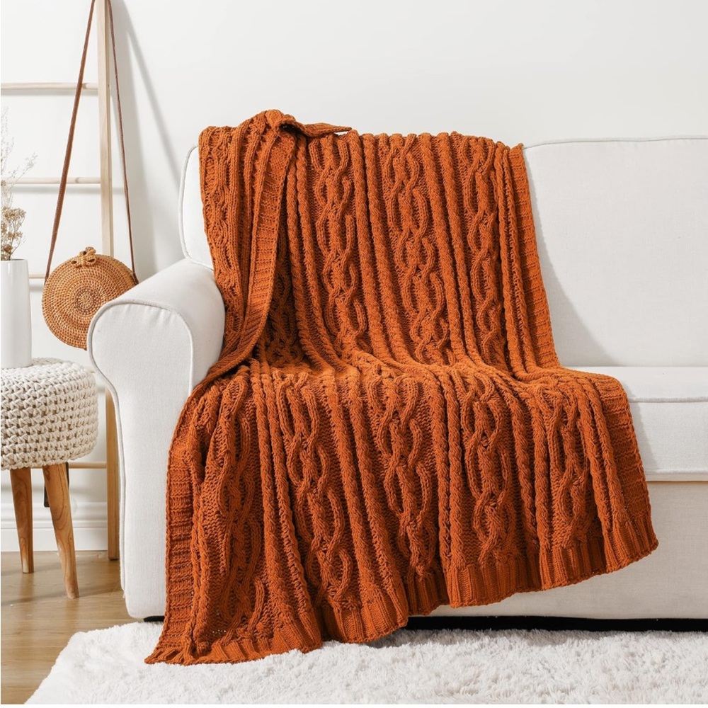 New! Caramel Throw Blanket for Couch, Chenille Rust Throw Blanket 51" x 67"